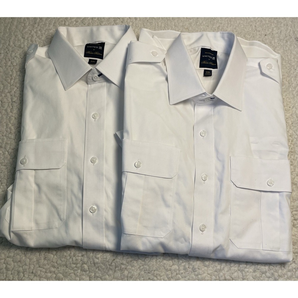NWT United Airlines Brooks Brothers Lot Of 2 White SS Pilot Shirt 16 Regular